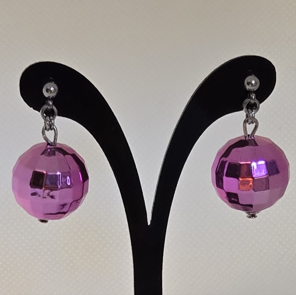 Disco ball earrings - pink